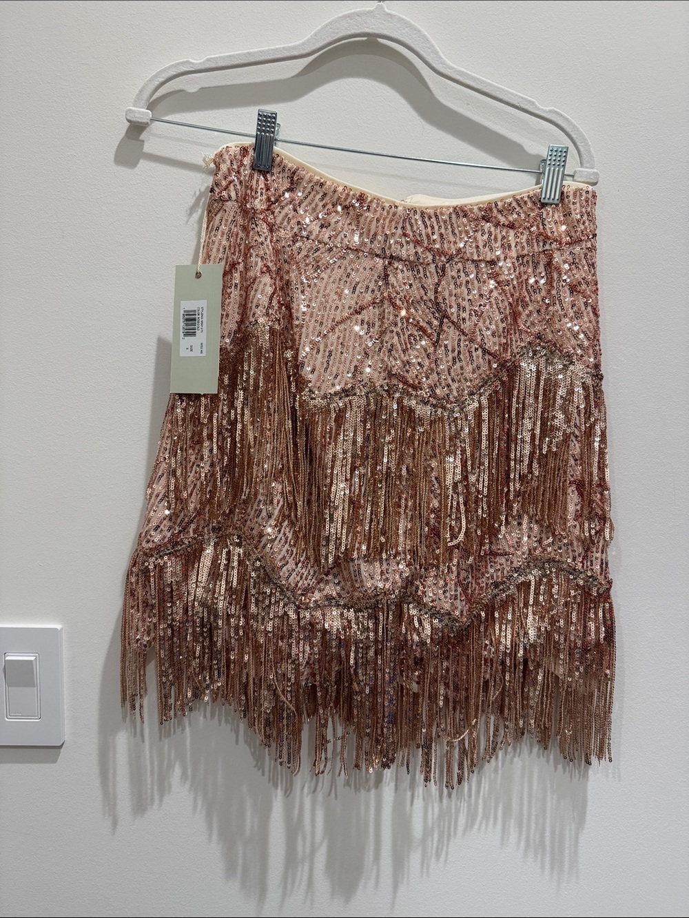 Miss Me Rose Gold Sequin Fringe Mini Skirt